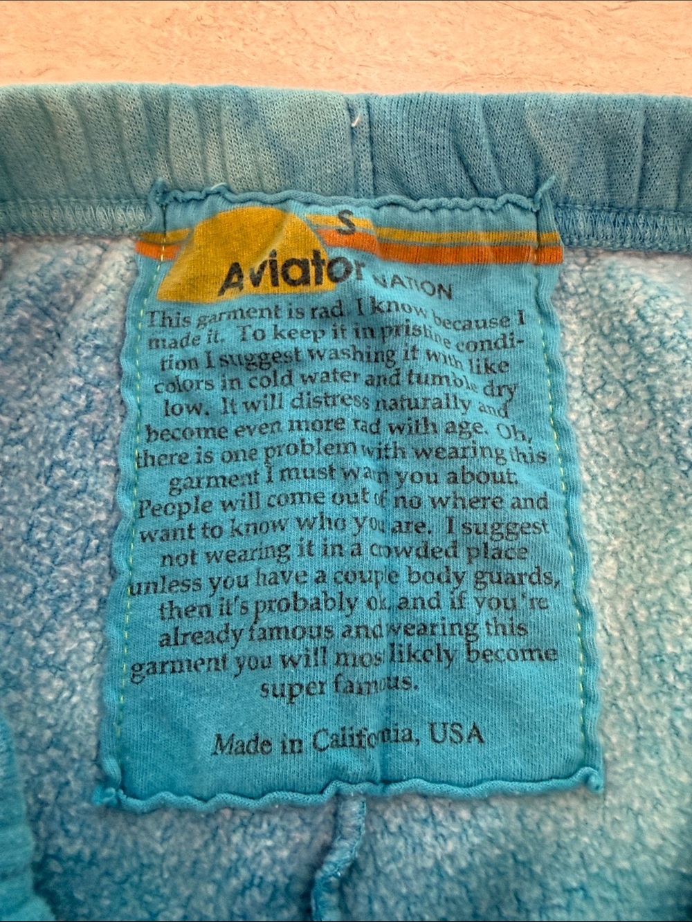 Aviator Nation Blue Tie-Dye Joggers with Rainbow Side Stripes - Picture 3 of 4
